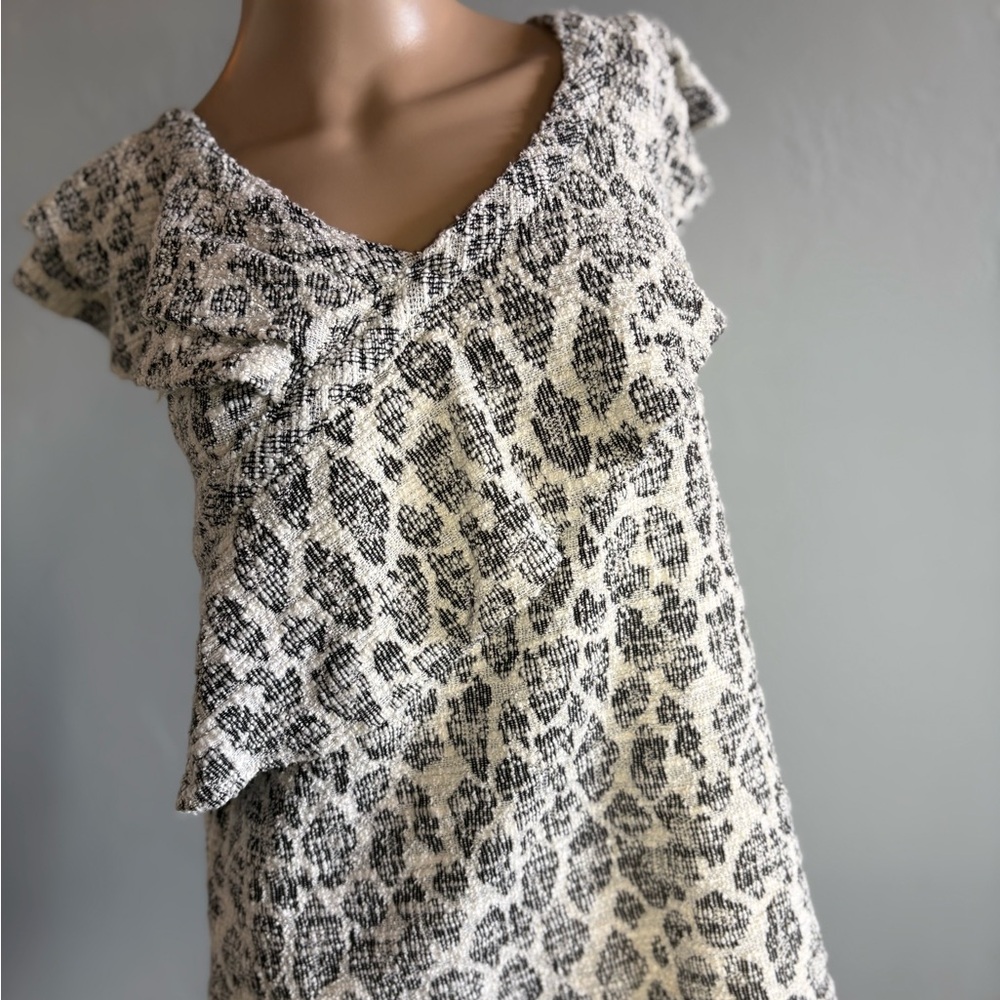 Anthropologie Dolan Knit Animal Print Ruffled Top Size Medium